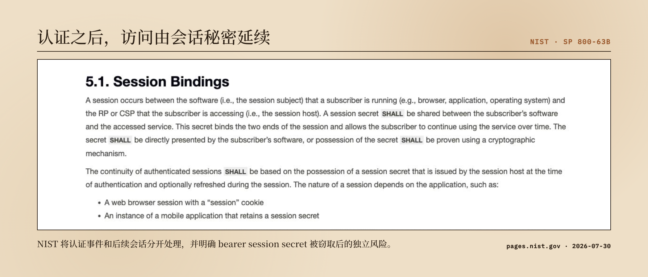 NIST 将认证事件与后续 Session Bindings 分开处理