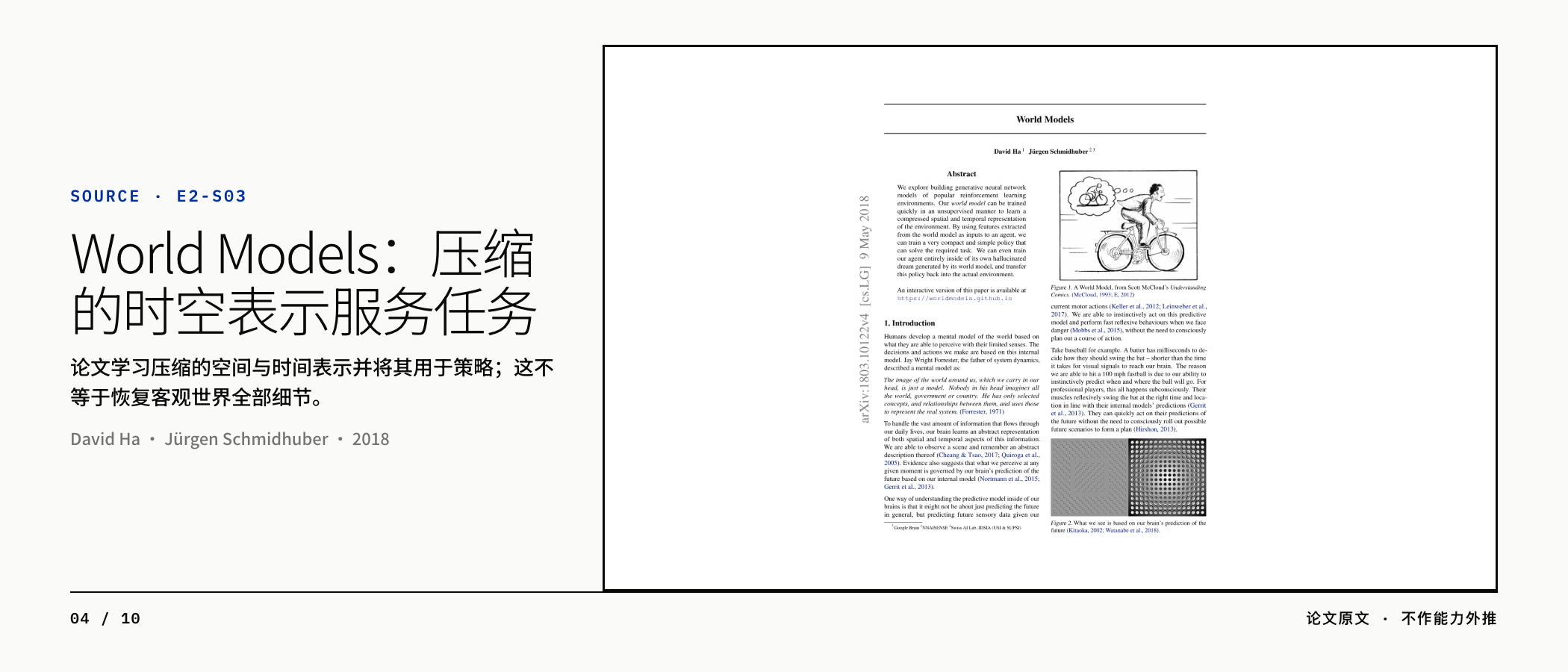 World Models:压缩的时空表示服务任务,而不是复制全部世界