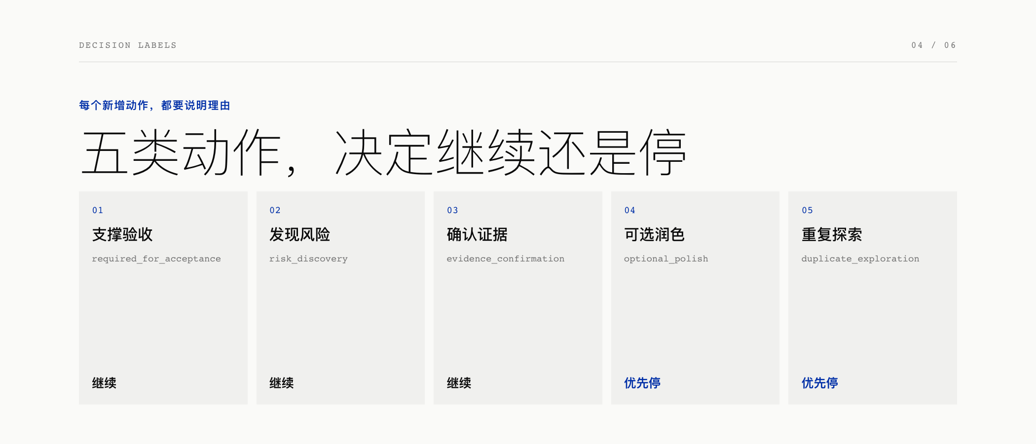 五类动作决定继续还是停