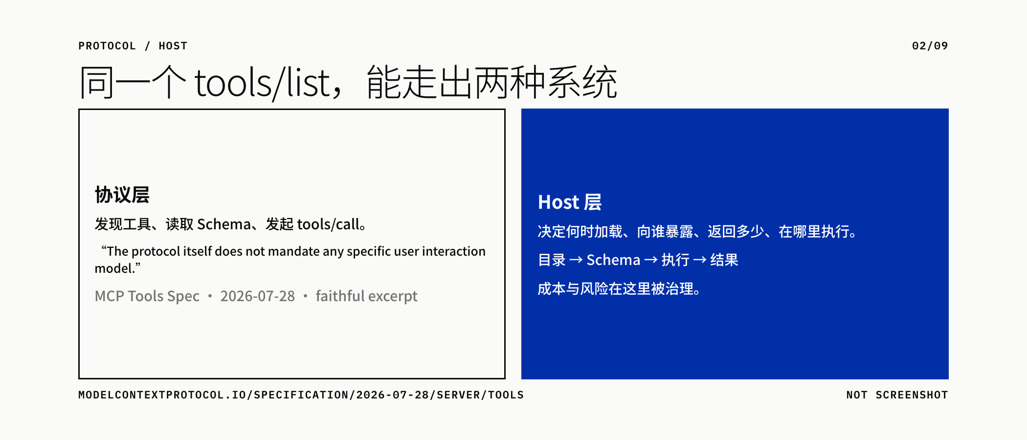 协议负责发现与调用 Host 负责上下文与治理