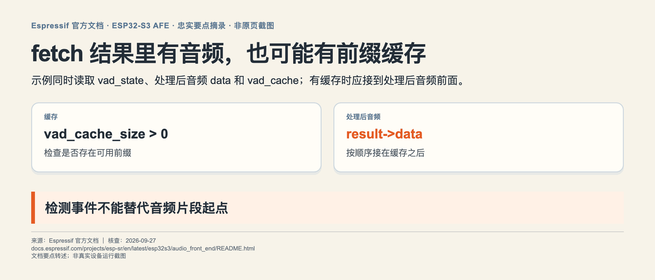 乐鑫 AFE fetch 字段与缓存顺序的官方要点摘录
