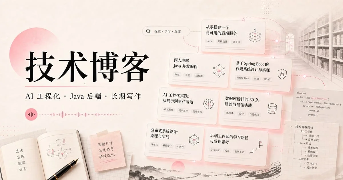 微光实验室技术博客封面：AI 工程化、Java 后端与长期写作